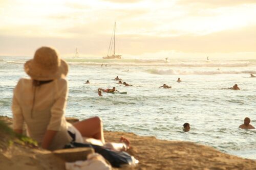 zwemmen, sea, beach, sunset